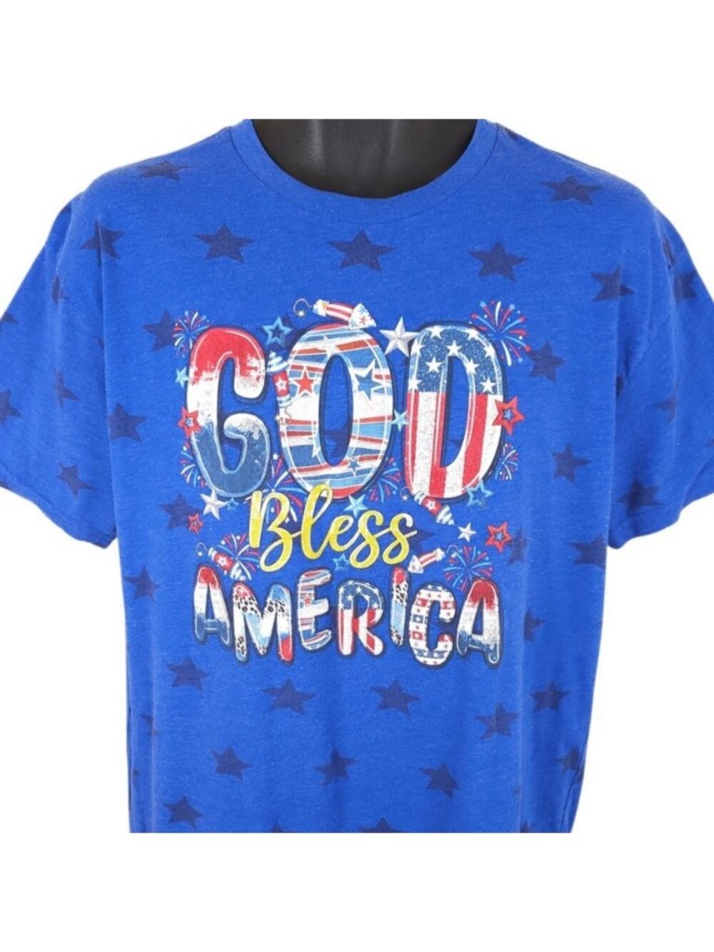 God Bless America Shirt Mens Size Large Blue American Flag All Over Print USA